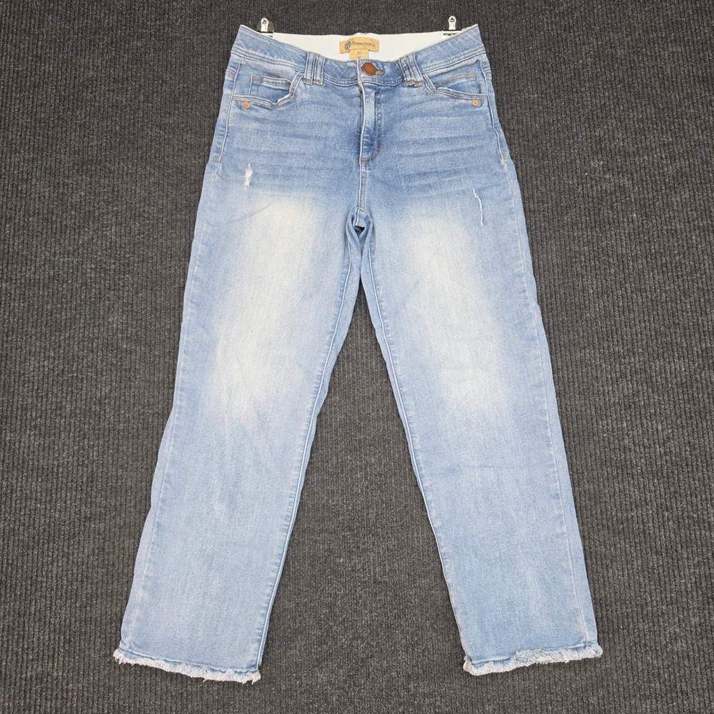 Democracy Ab Solution Straight Leg Jeans Light Wash Frayed Hem 10 B2702X0Y2XX